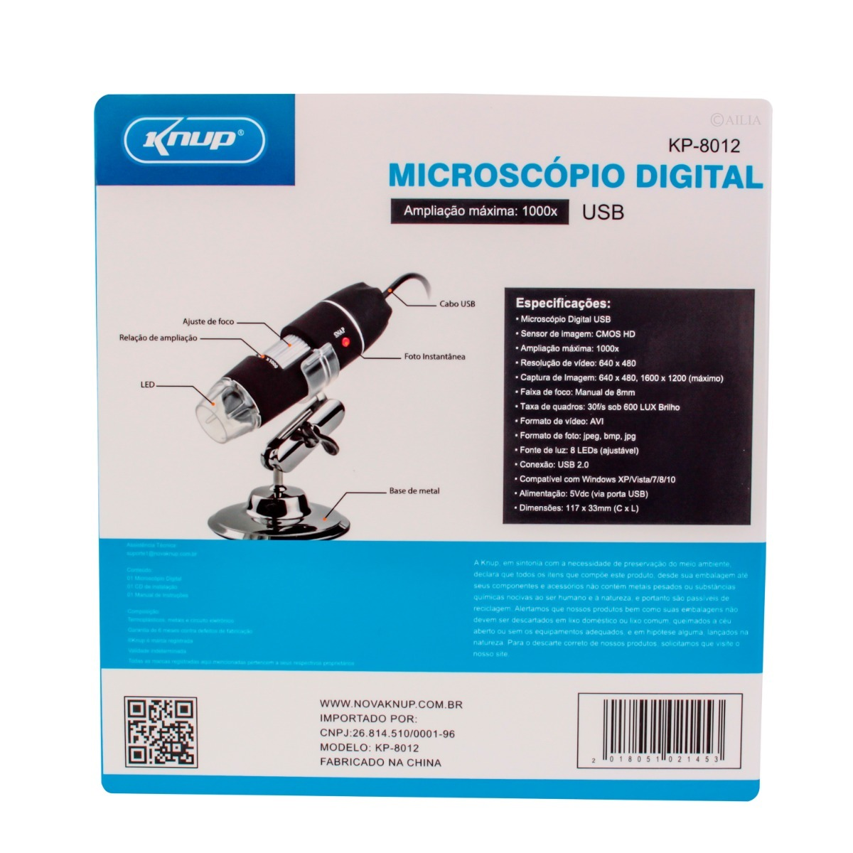 Microscópio Digital Usb 1000x Hd 8 Leds Kp-8012 Knup